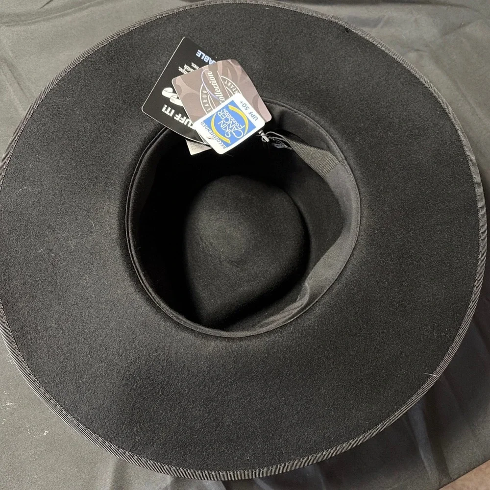 Wallaroo Hat Company Sloan Black Wool Felt Fedora Wide Brim UPF 50+ Adjustable